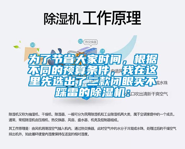 為了節省大家時間，根據不同的預算條件，我在這里先選出了二款閉眼買不踩雷的除濕機：